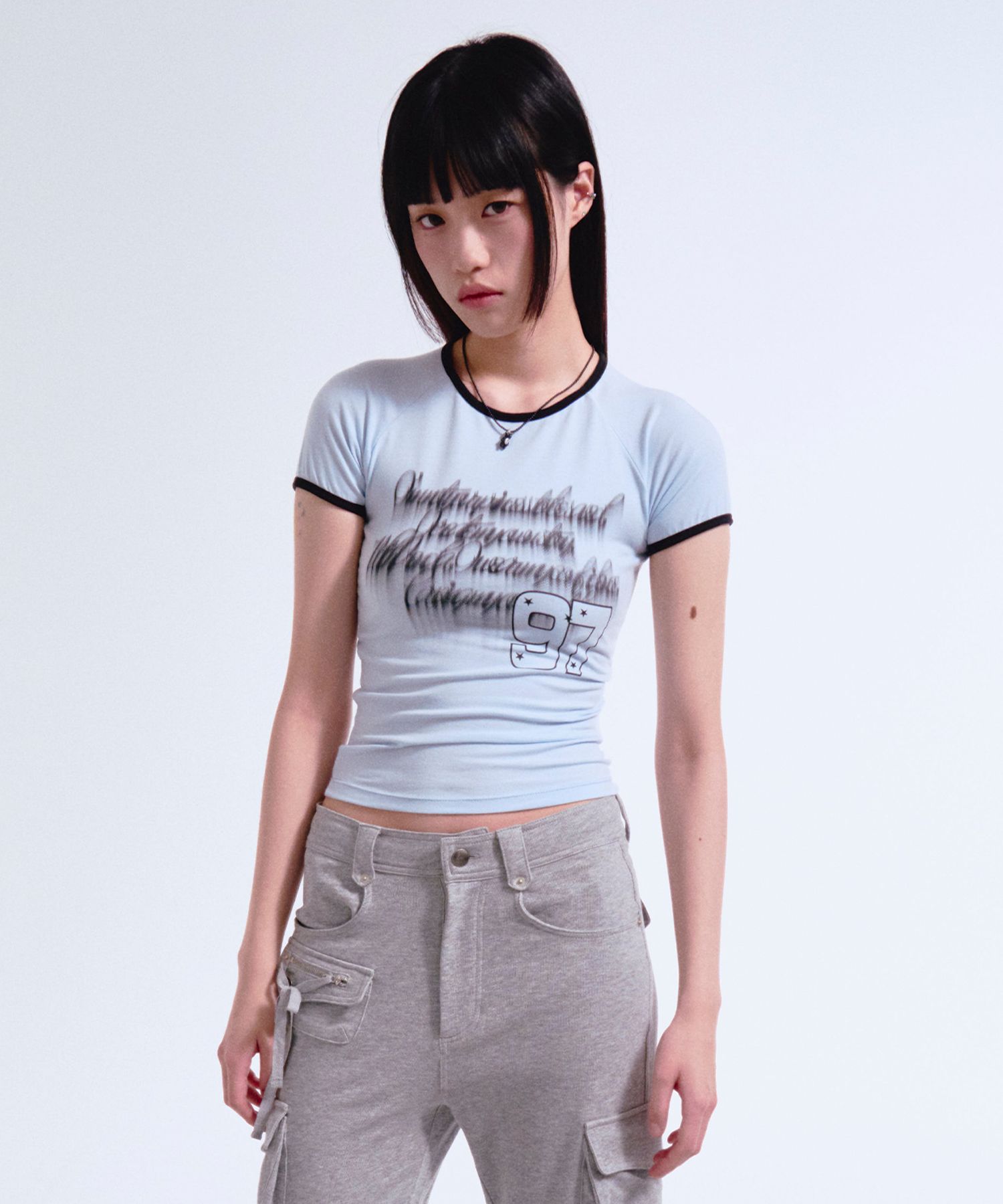 【PRENDA】 LETTERING 97 RAGLAN RINGER TEE /追跡付 LETTERING 97 RAGLAN RINGER TEE SKY BLUE - prendafromplant