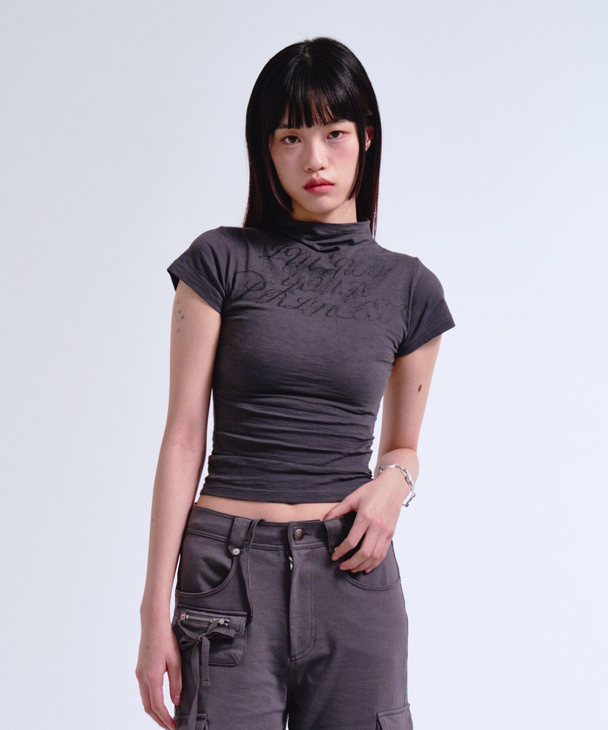 프렌다(PRENDA) HIGH NECK SLUB TEE CHARCOAL