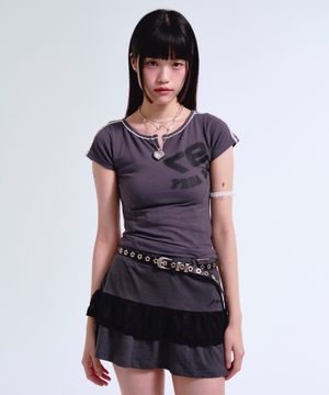 97PDC LOGO LACE NECK TEE CHARCOAL