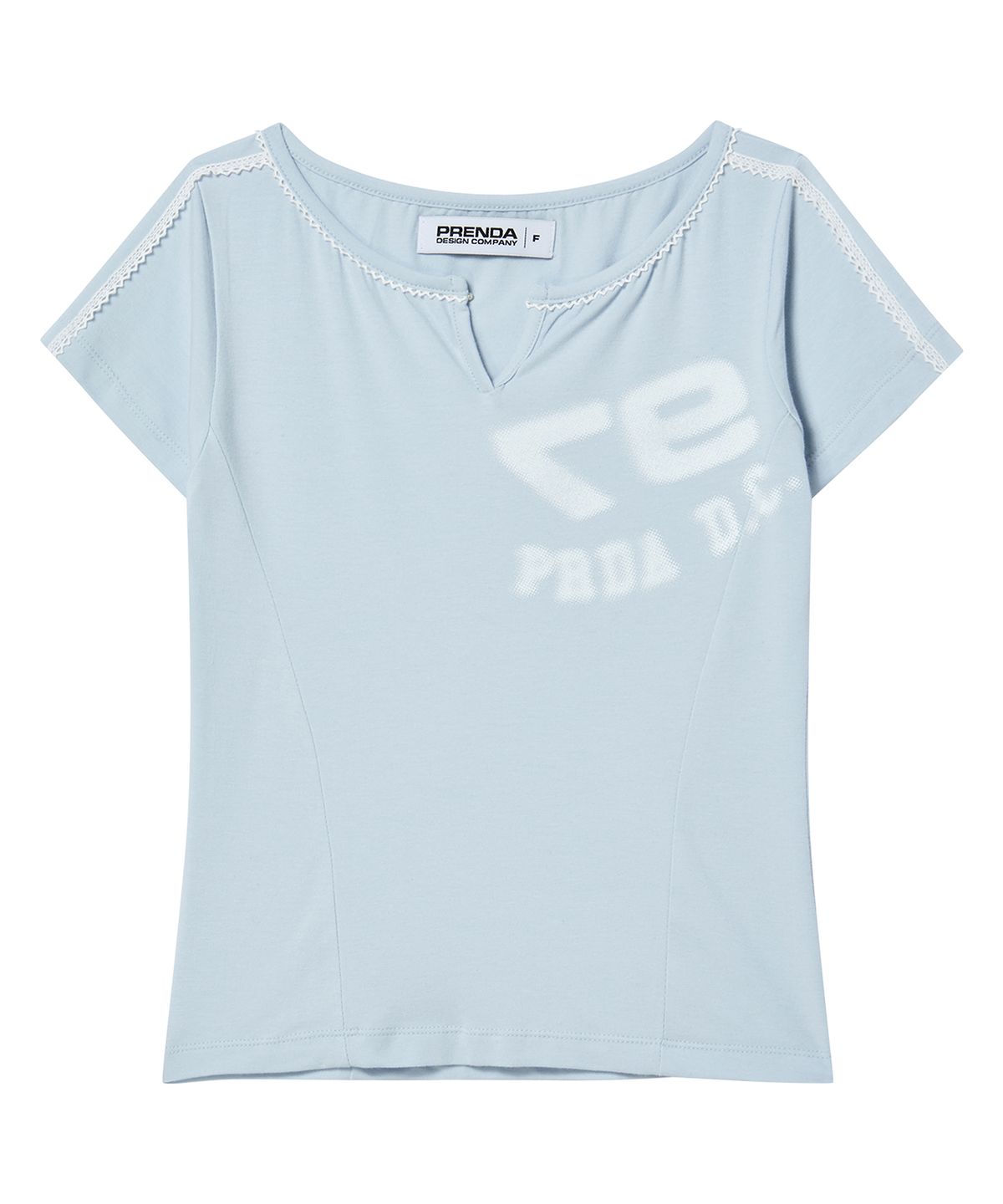 프렌다(PRENDA) 97PDC LOGO LACE NECK TEE SKY BLUE