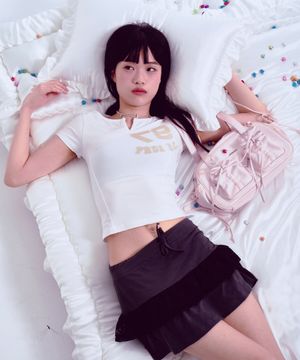 97PDC LOGO LACE NECK TEE WHITE