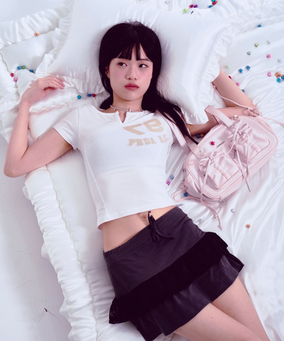 프렌다(PRENDA) 97PDC LOGO LACE NECK TEE WHITE