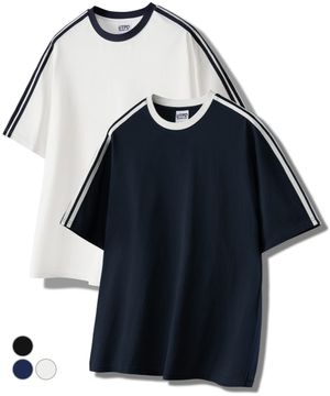 오버핏 트랙 반팔 배색 티셔츠 3Color