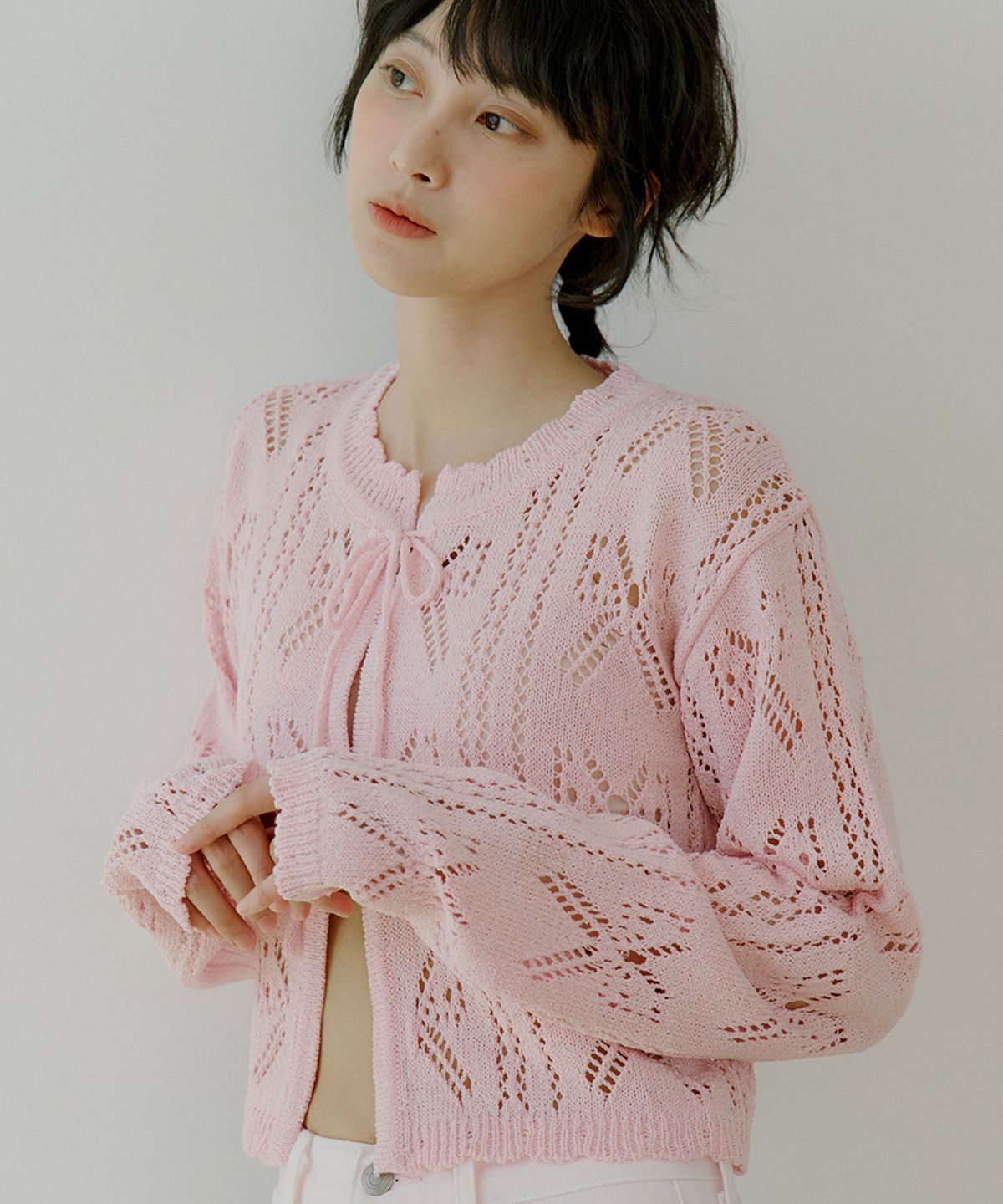 리올그(REORG) WOI CROCHET CARDIGAN PINK
