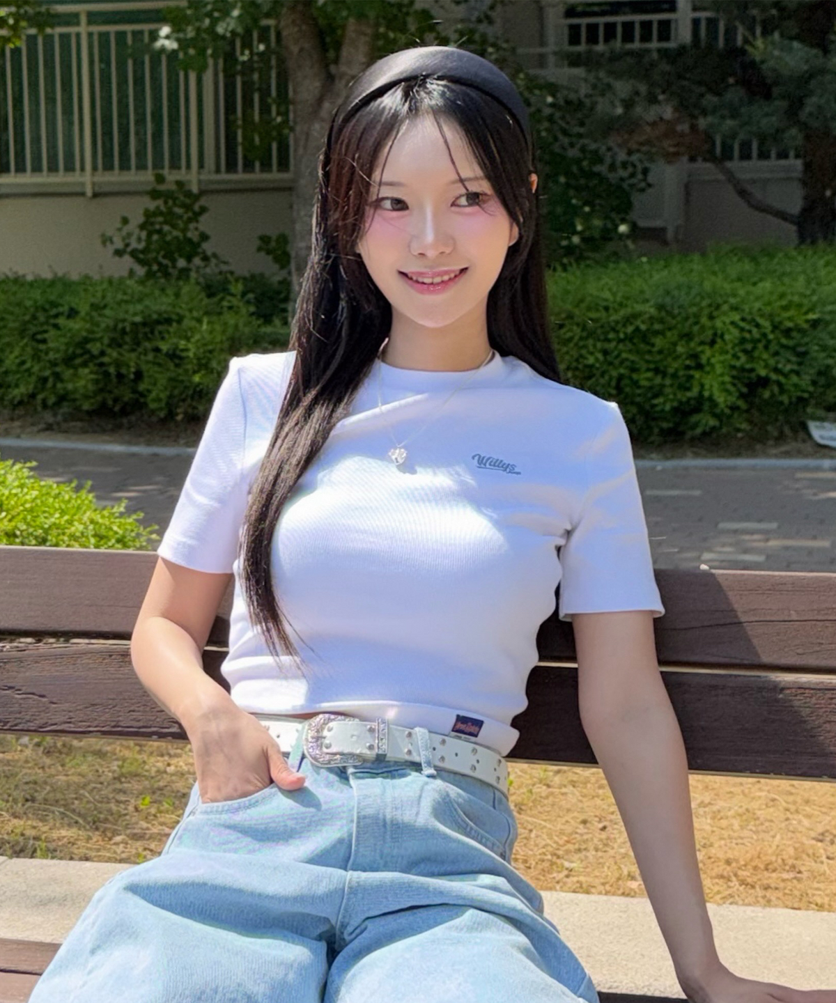 지프(JEEP) WOMEN 스몰로고 크롭 골지 반팔 티셔츠 (JQ5TSF502WH)