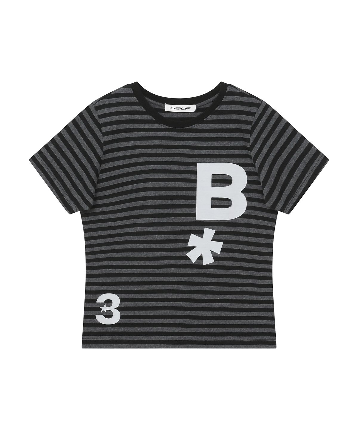 바우프(BAUF) B logo 슬림핏 티셔츠 [스트라이프 블랙]