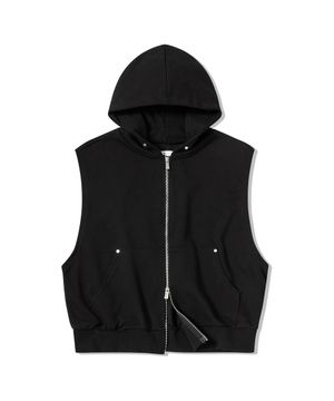 리벳 후드 슬리브리스 베스트[블랙]