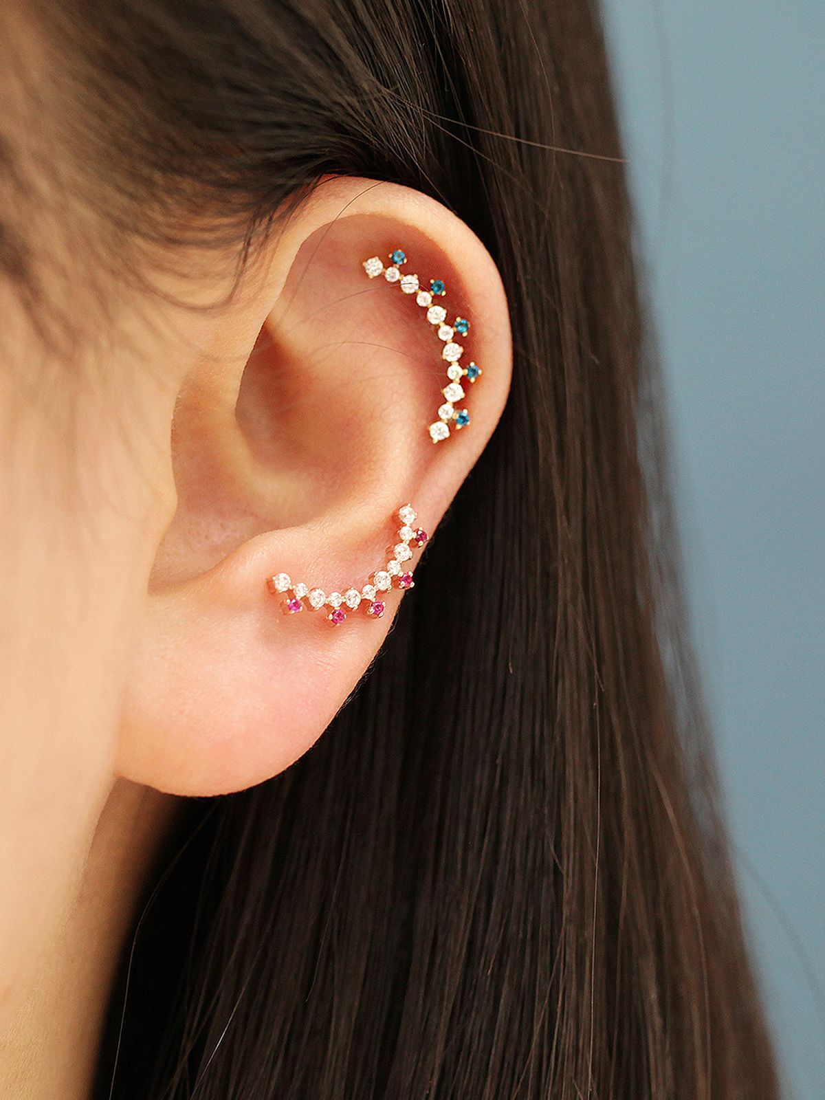 미니멀피어싱(MINIMALPIERCING) 14K 크라운 롱커브 큐빅 피어싱 귀걸이