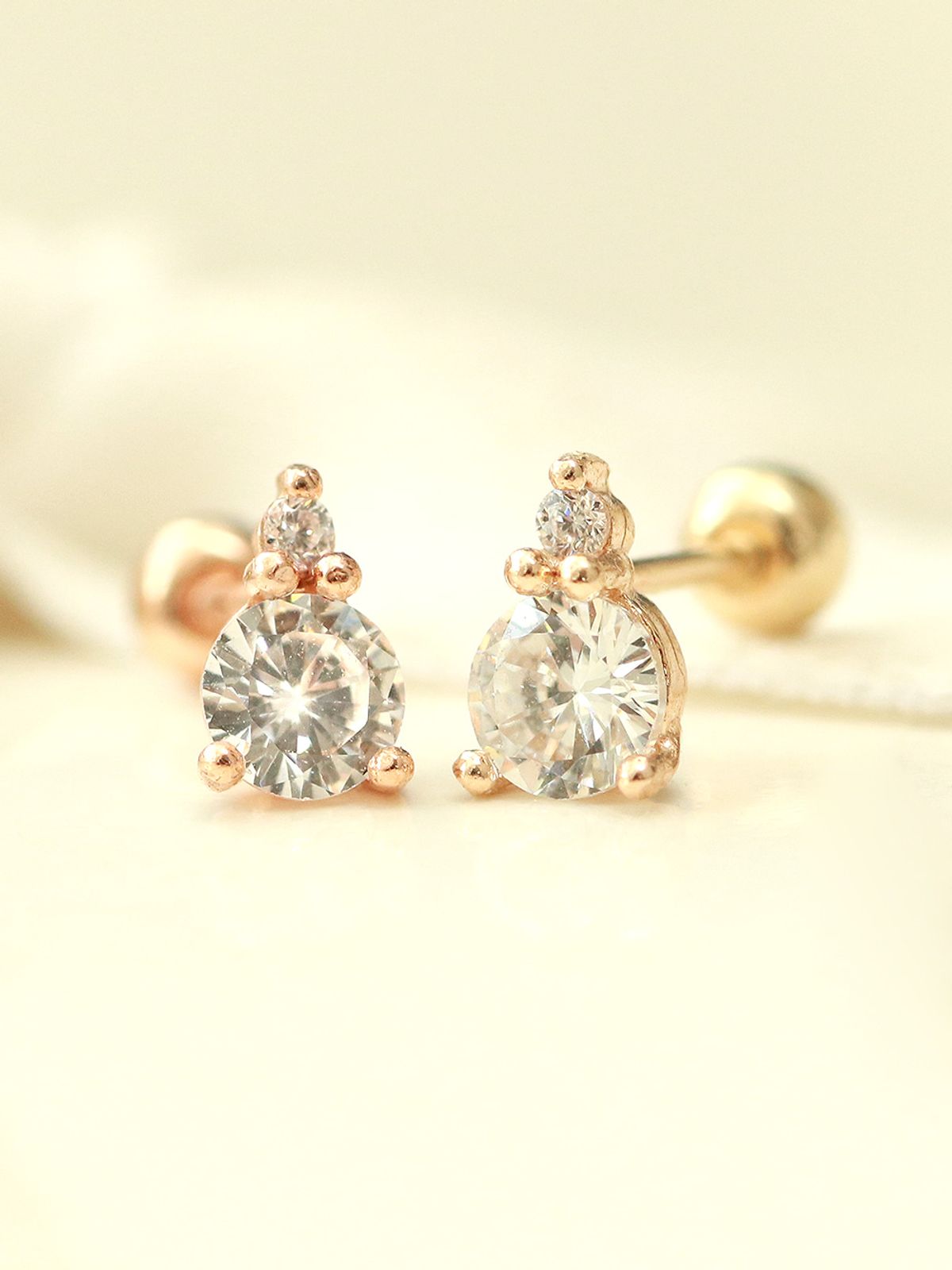 미니멀피어싱(MINIMALPIERCING) 14K 미니 더블 큐빅 볼 피어싱 귀걸이