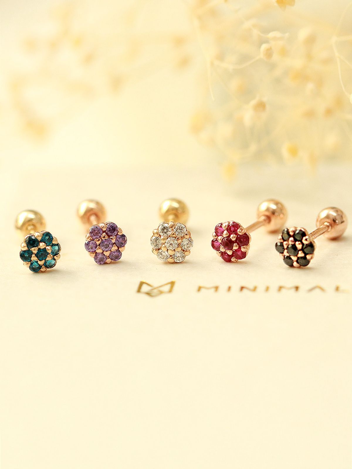 미니멀피어싱(MINIMALPIERCING) 14K 미니미 컬러풀 플라워 피어싱 귀걸이
