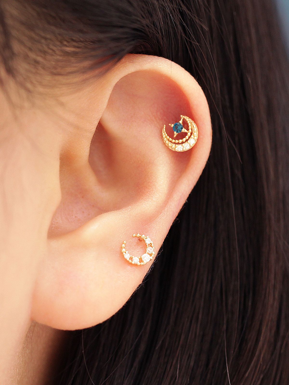 미니멀피어싱(MINIMALPIERCING) 14K 엔틱 큐빅 달 피어싱 귀걸이
