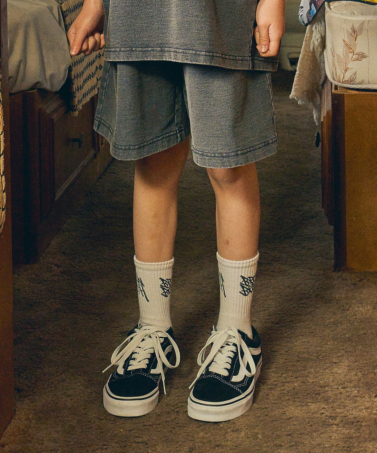브라운브레스 키즈(BROWNBREATH KIDS) KIDS TAG DENIM SHORTS - BLACK