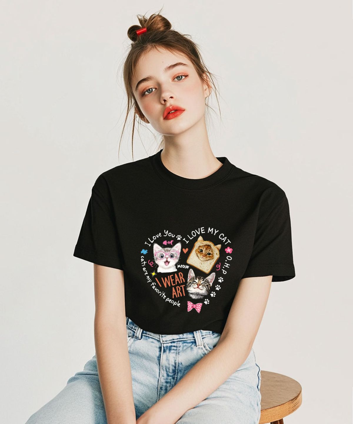 원헌드레드퍼센트 포 우먼(ONEHUNDREDPERCENT FOR WOMAN) OHPxHARMONIA 하트냥 우먼 베이직 반팔티