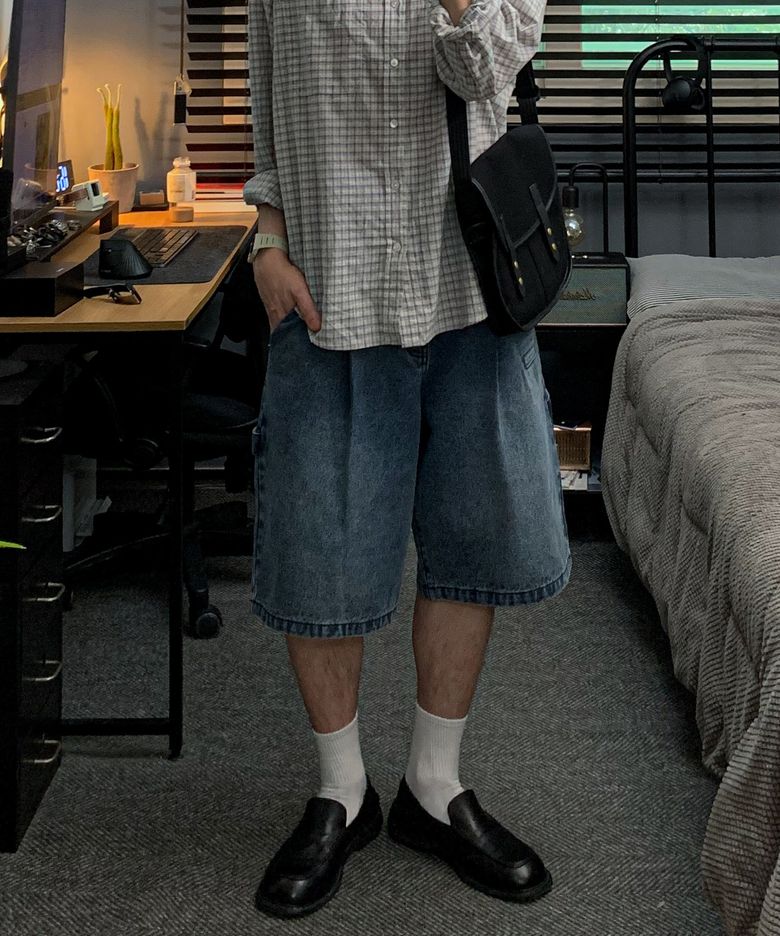[DRAW FIT X DAILY ROOM] 로버스트 버뮤다 와이드 데님 팬츠 [BLUE]