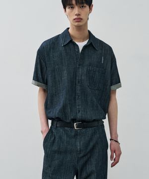 슬럽 워시드 데님 하프 셔츠 [인디고블루]