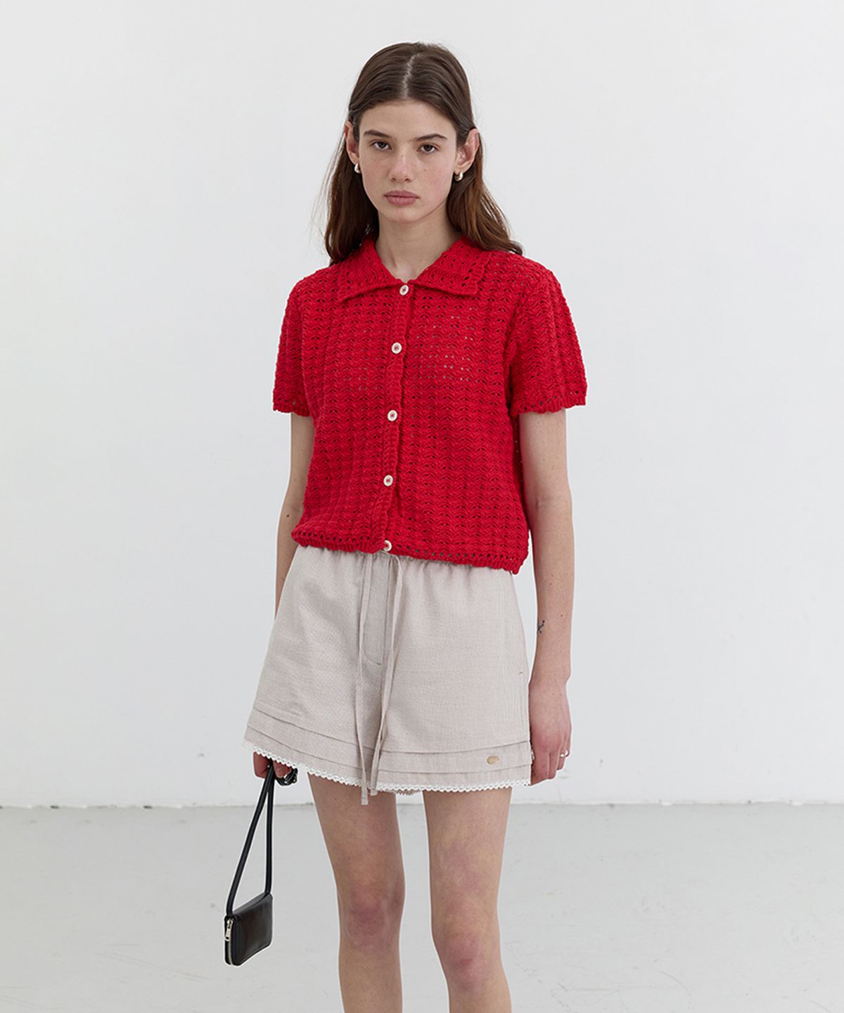 던스트(DUNST) UNISEX OPEN COLLAR CROCHET CARDIGAN_UDSW5B123_RED