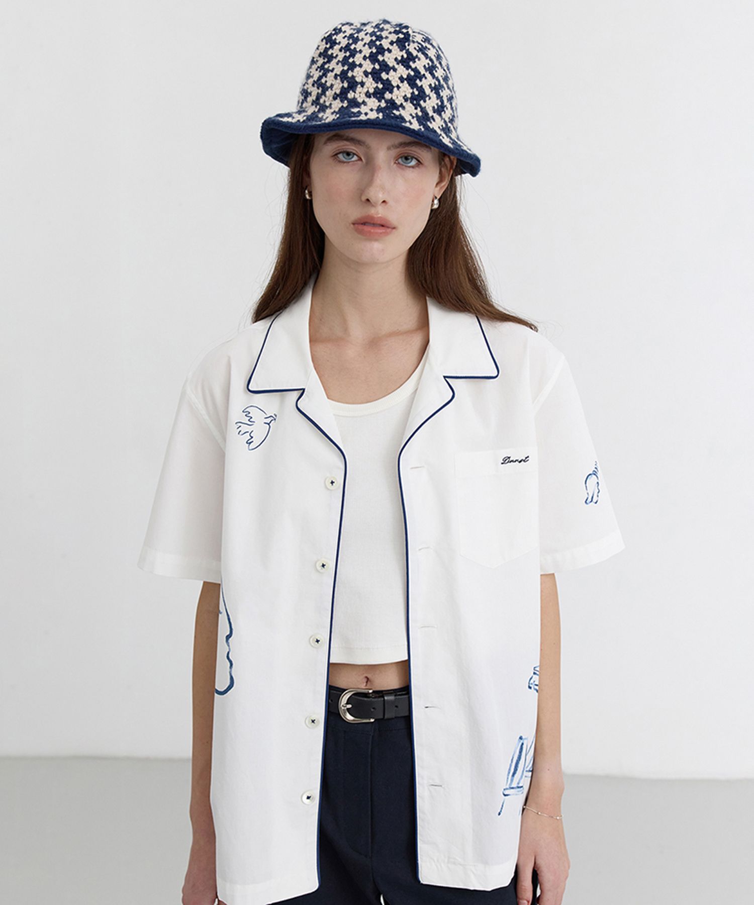 Dunst ♥ UNISEX HAND-DRAWING OPEN COLLAR SHIRT MUSINSA | DUNST FOR WOMEN UNISEX HAND-DRAWING OPEN COLLAR