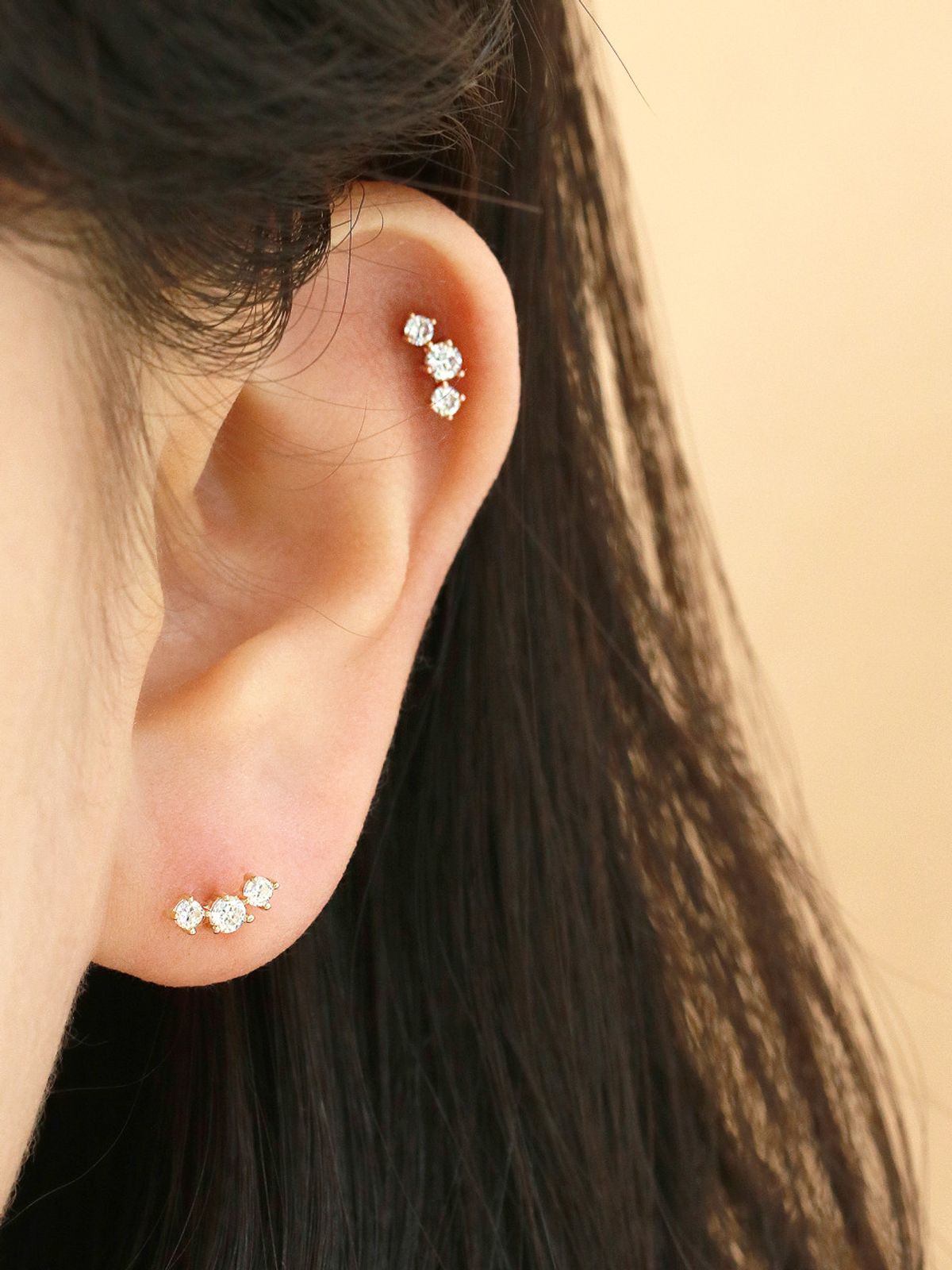 미니멀피어싱(MINIMALPIERCING) 14K 인터널 삼단 큐빅 커브 라블렛 피어싱