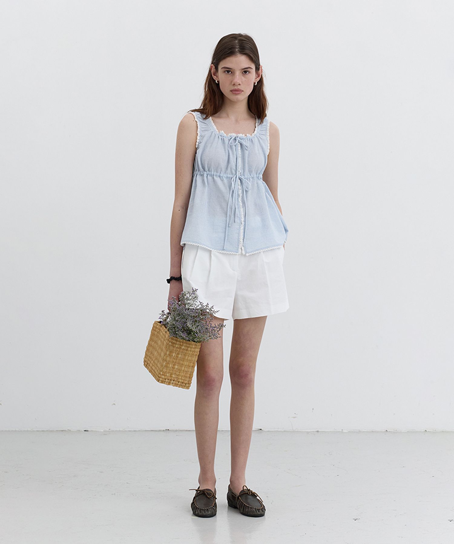 ★MEENDERI★UNBALANCE SHIRRING SLEEVELESS - LAVENDER★正規品 MUSINSA公式 | DUNST FOR WOMEN SHIRRING SLEEVELESS