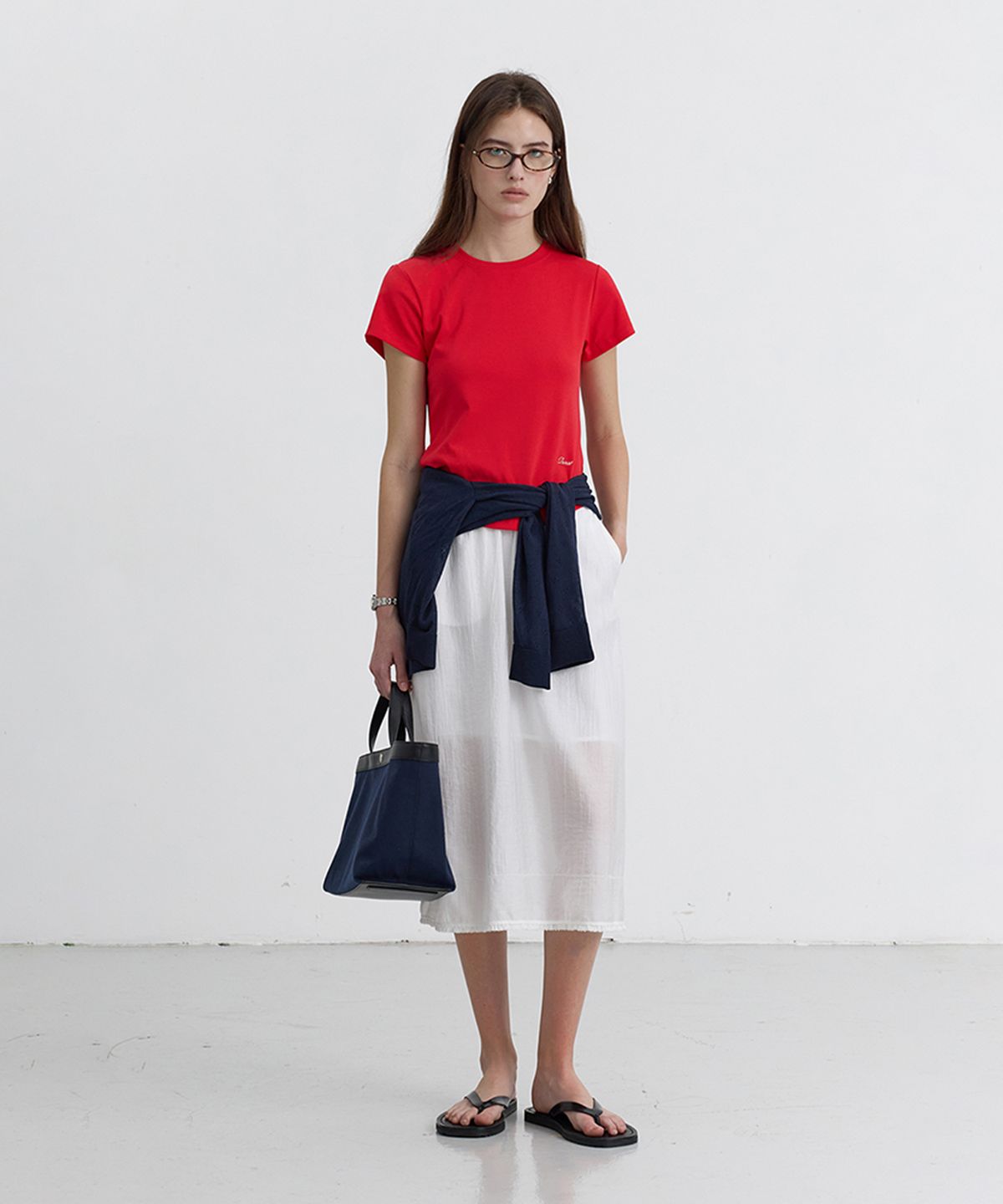 던스트(DUNST) CURVED HEM SLIM-FIT TOP_UDTS5B225_RED