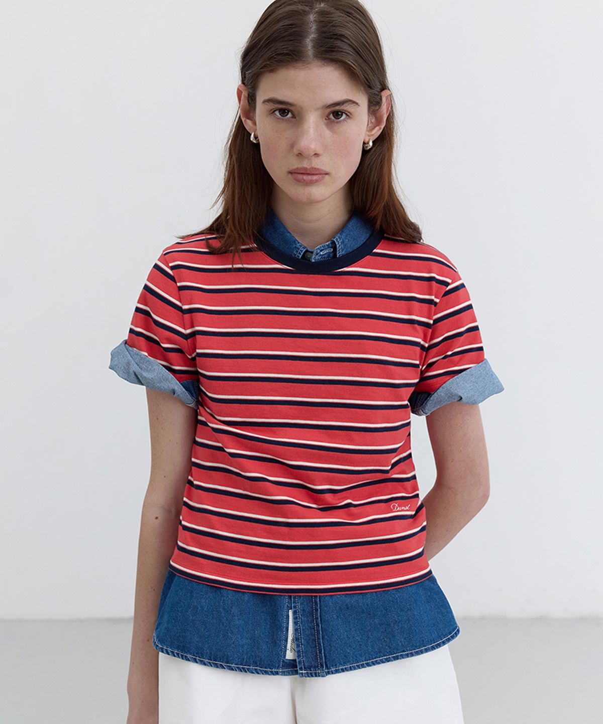 던스트(DUNST) MULTI STRIPE T-SHIRT_UDTS5B228_RED / NAVY