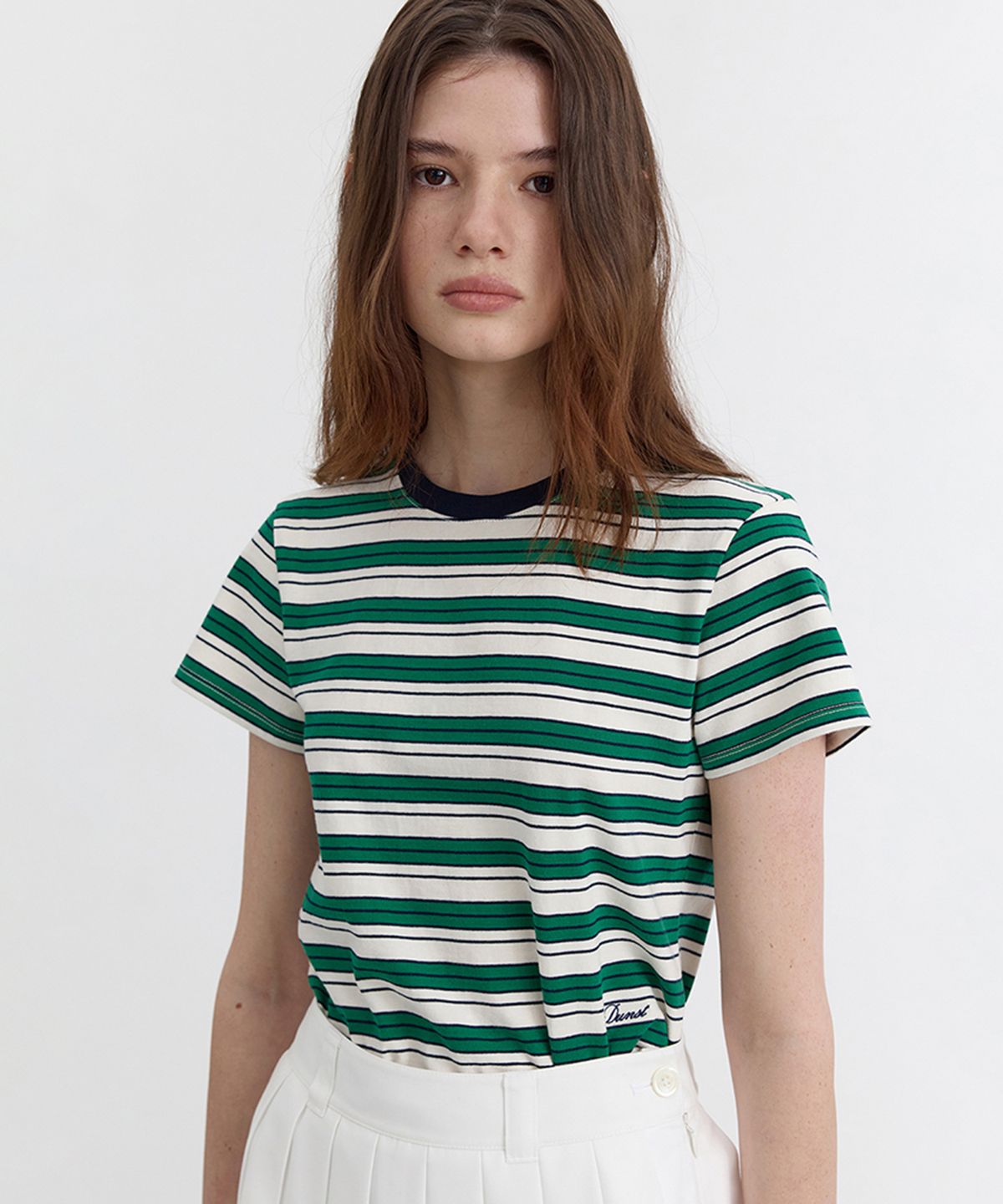 던스트(DUNST) MULTI STRIPE T-SHIRT_UDTS5B228_CREAM / GREEN