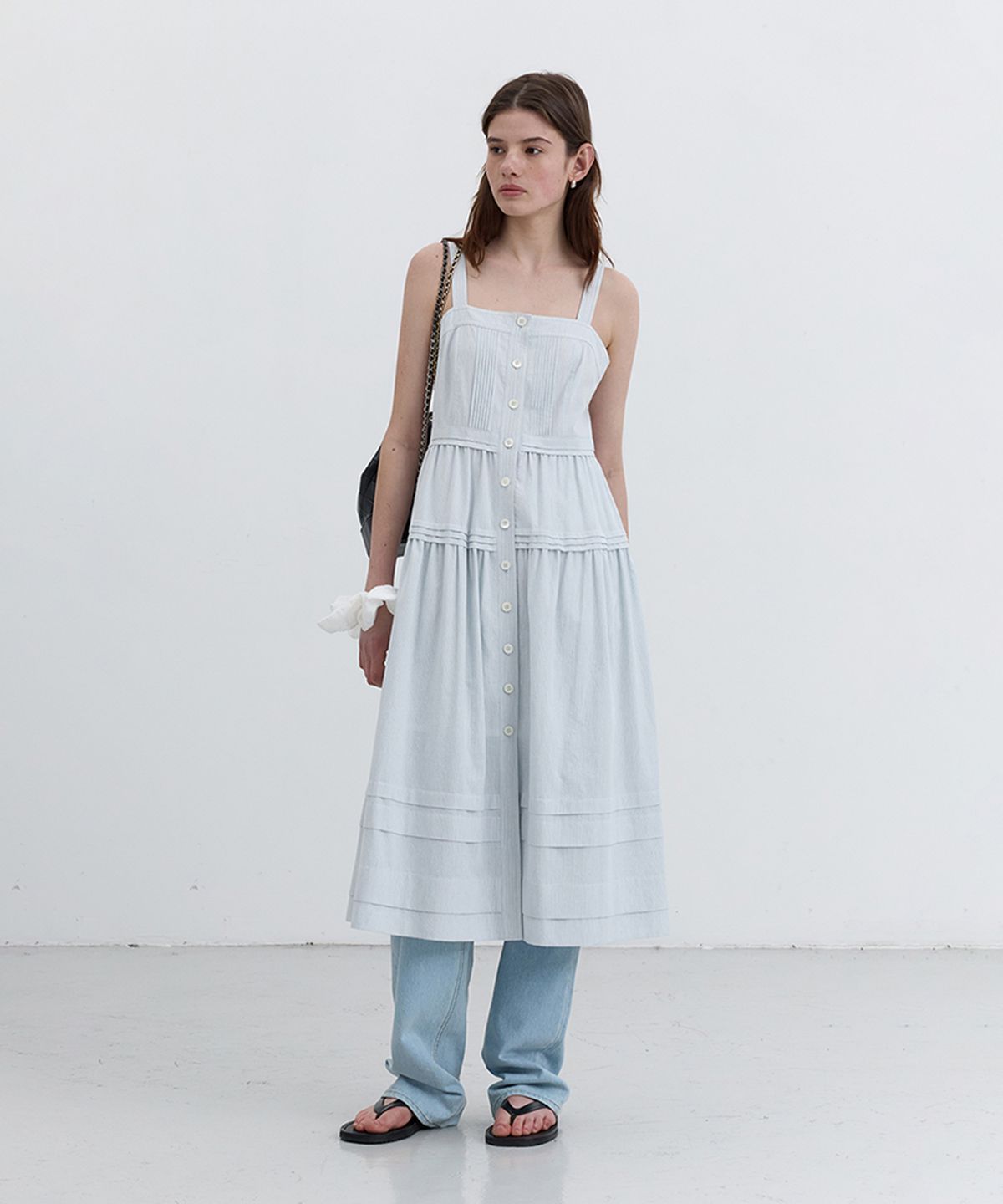 던스트(DUNST) SQUAR-NECK SLEEVELESS DRESS_UDDR5B230_SOFT BLUE STRIPE