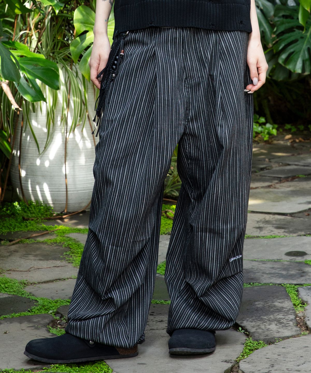 글랙(GLACK) GP139 스트라이프 린넨 이지 팬츠 (BLACK)
