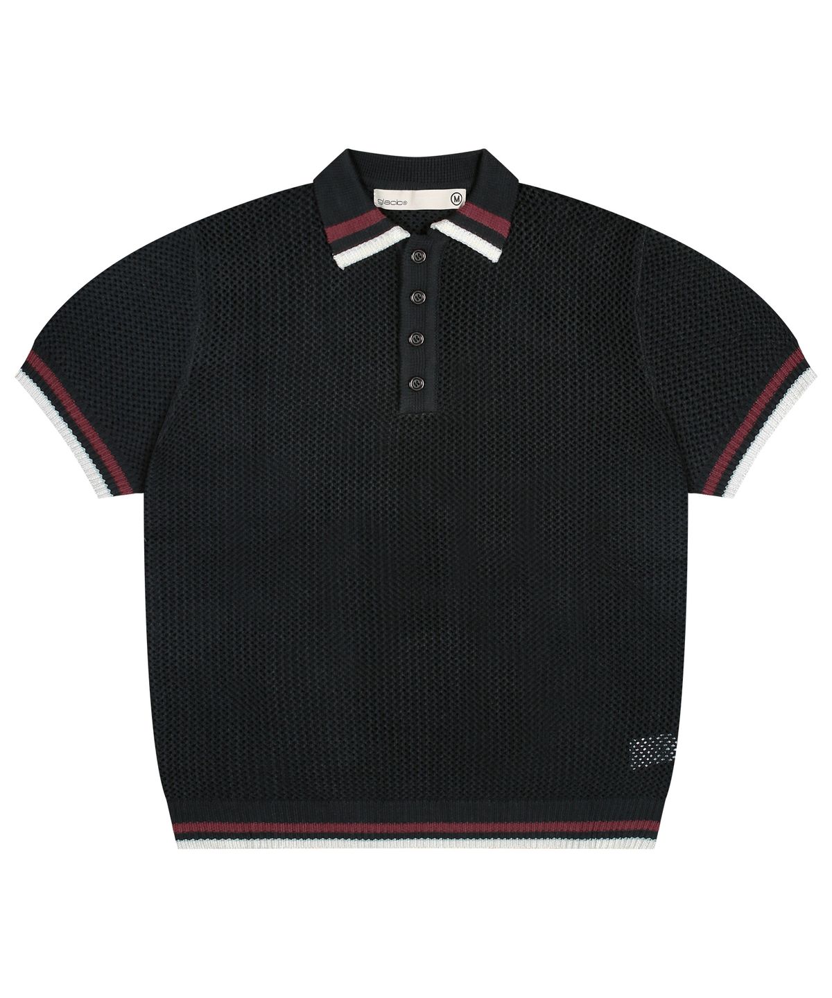 글랙(GLACK) GNT059 스트라이프 립 크로셰 반팔 니트 (BLACK)