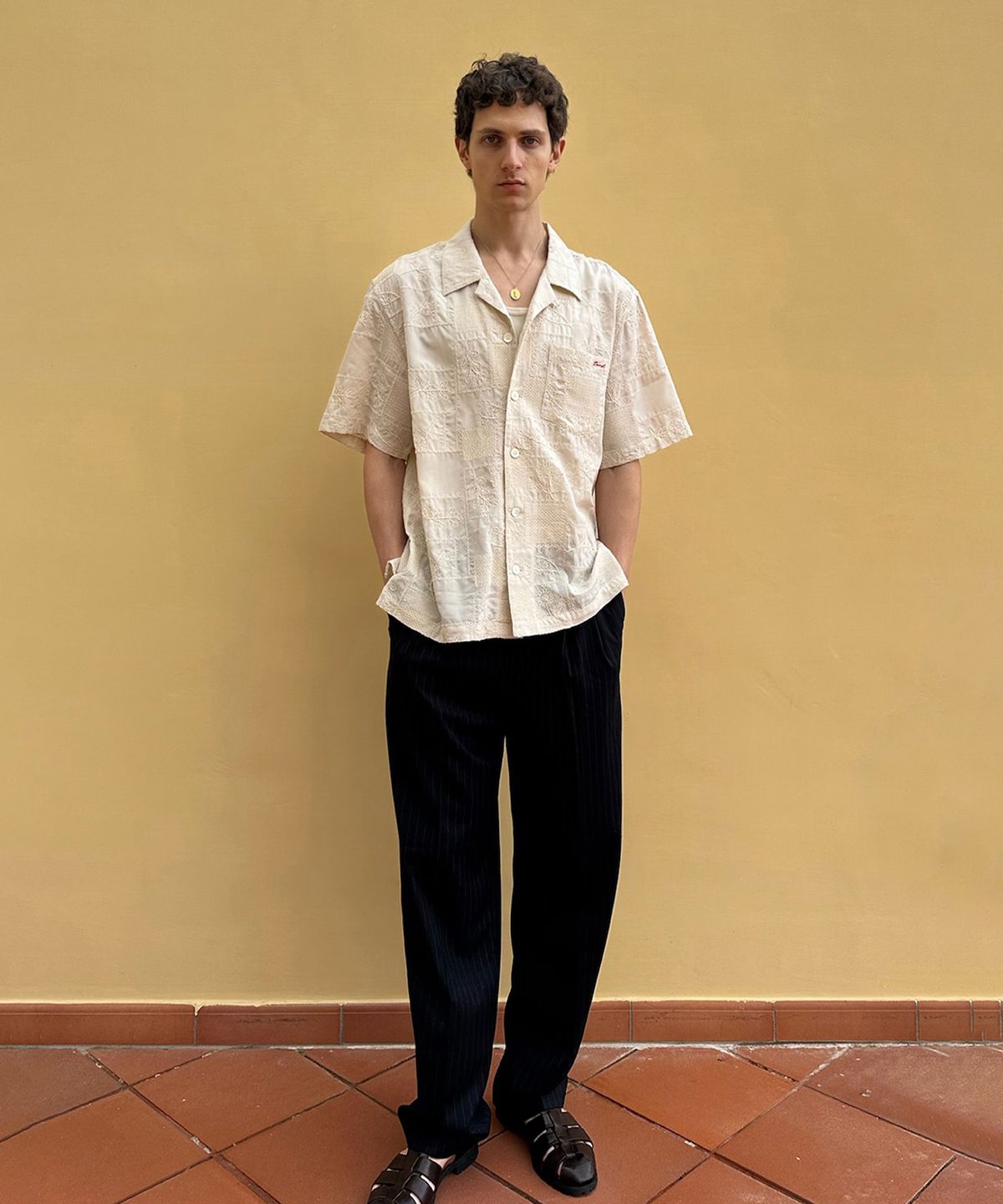 던스트 포 맨(DUNST FOR MEN) ORGANIC CRAFTED OPEN COLLAR SHIRT_UNISEX_UDSH5B129_CREAM