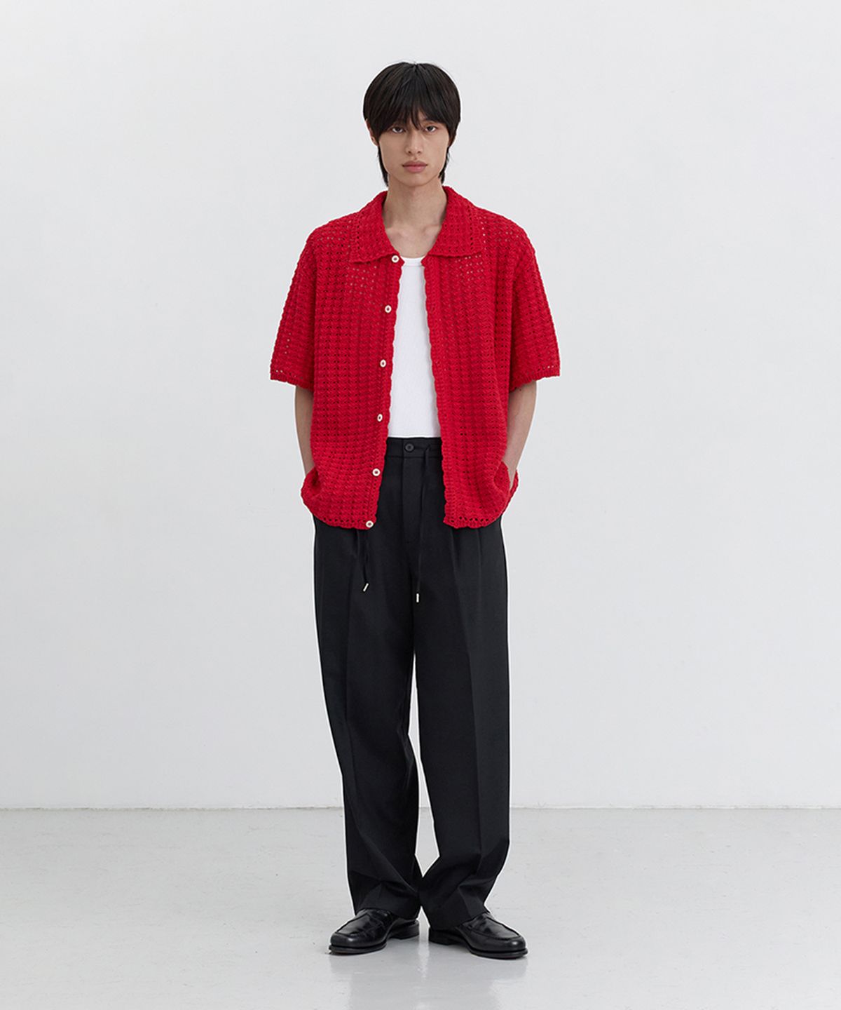 던스트 포 맨(DUNST FOR MEN) OPEN COLLAR CROCHET CARDIGAN_UNISEX_UDSW5B123_RED
