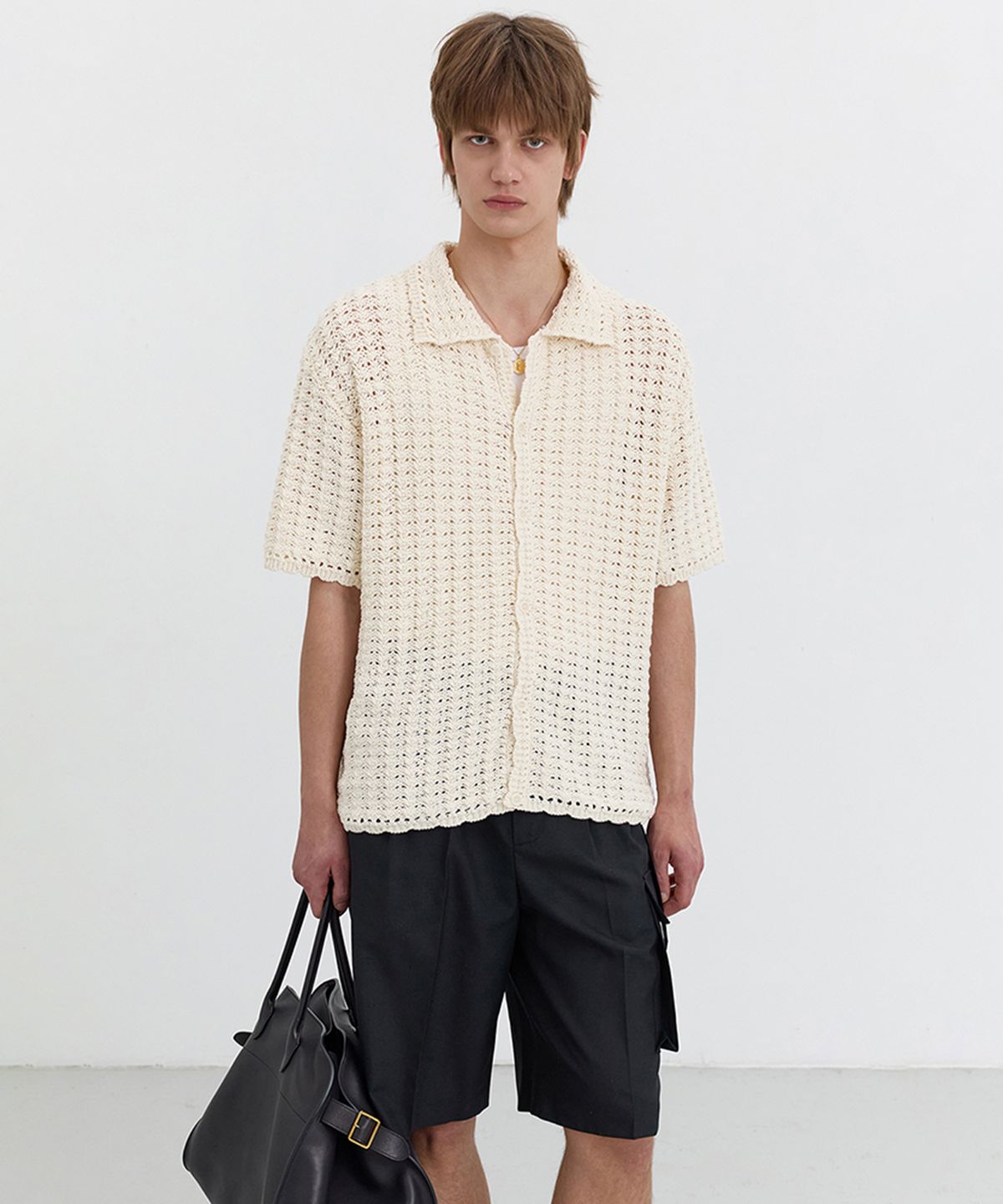 던스트 포 맨(DUNST FOR MEN) OPEN COLLAR CROCHET CARDIGAN_UNISEX_UDSW5B123_IVORY