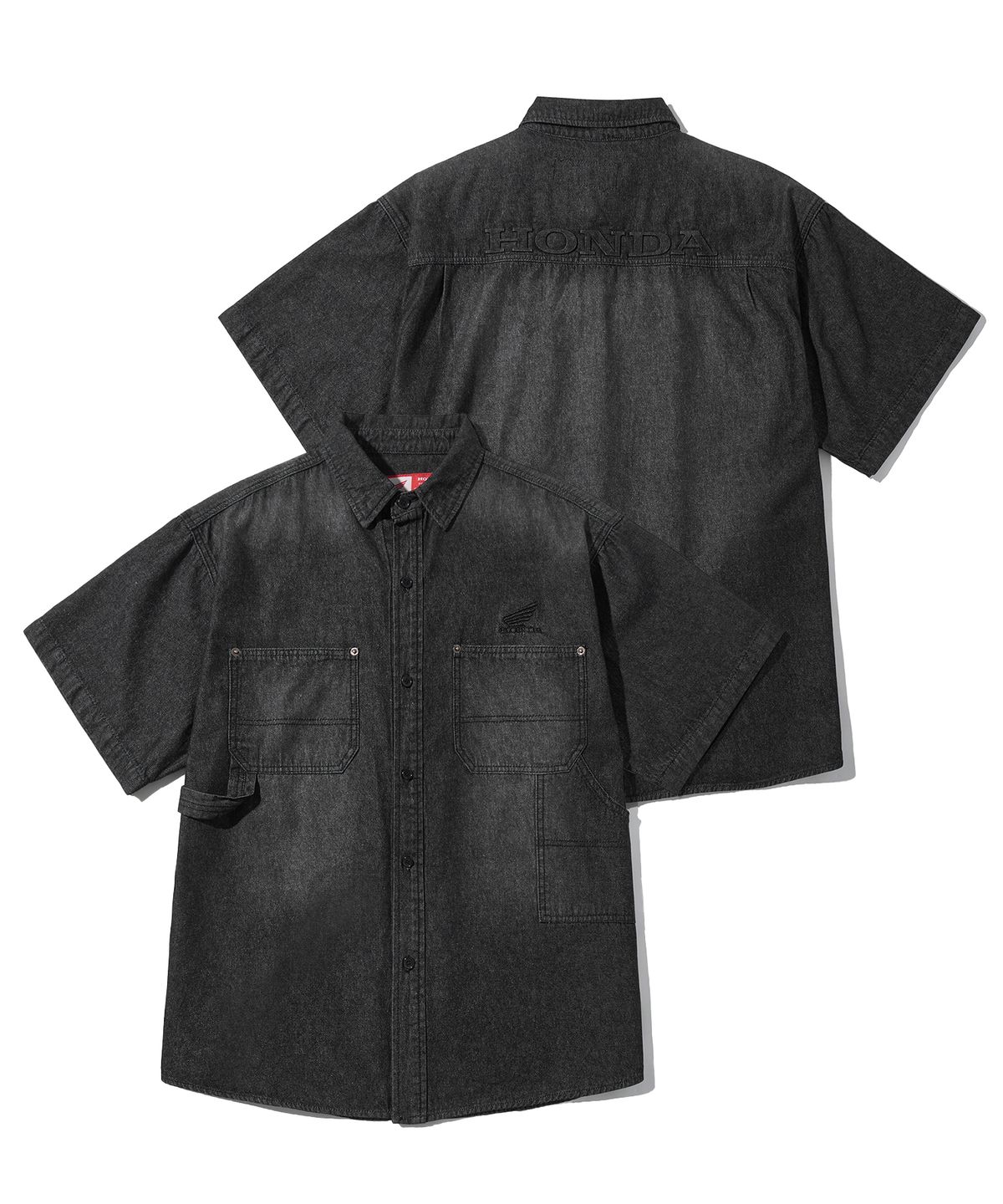 핍스 모터사이클(PHYPS MOTORCYCLE) Denim Carpenter Half Sleeve Shirts Black