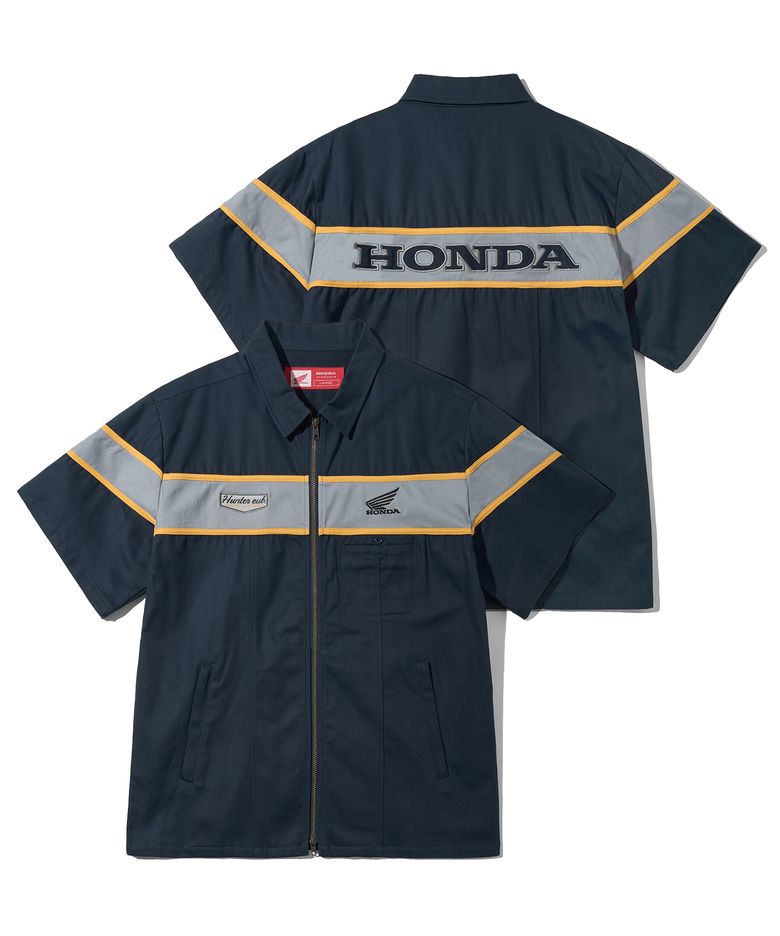 Half Sleeve Zip Up Shirt Navy