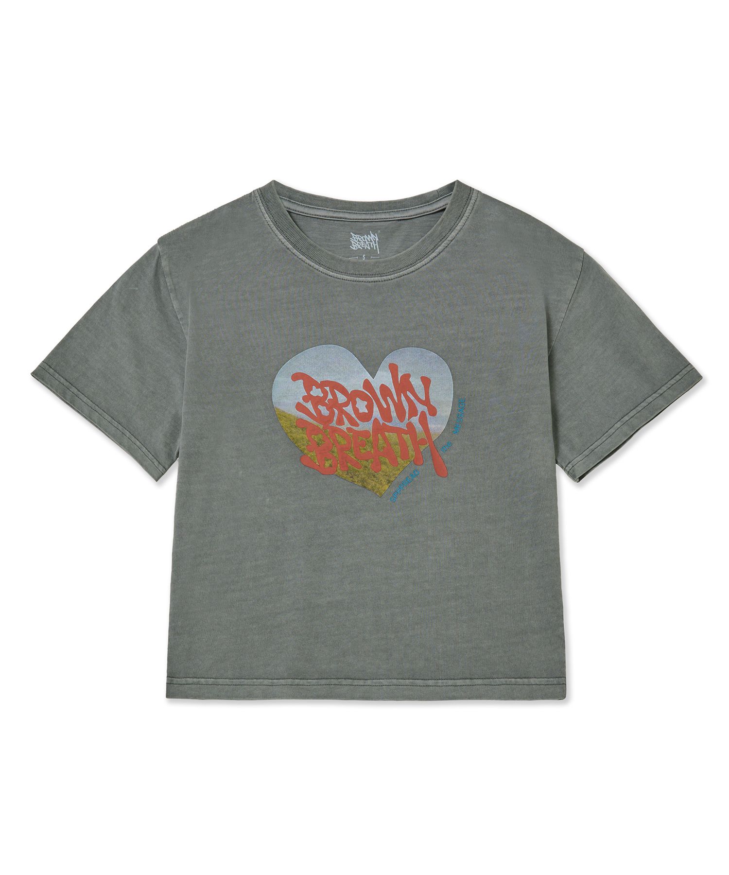 MUSINSA | BROWNBREATH W BB HEART PIGMENT CROP TEE - CHARCOAL