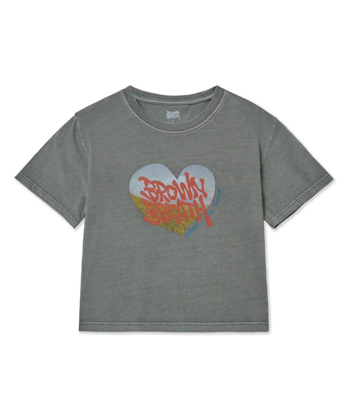 브라운브레스(BROWNBREATH) W BB HEART PIGMENT CROP TEE - CHARCOAL
