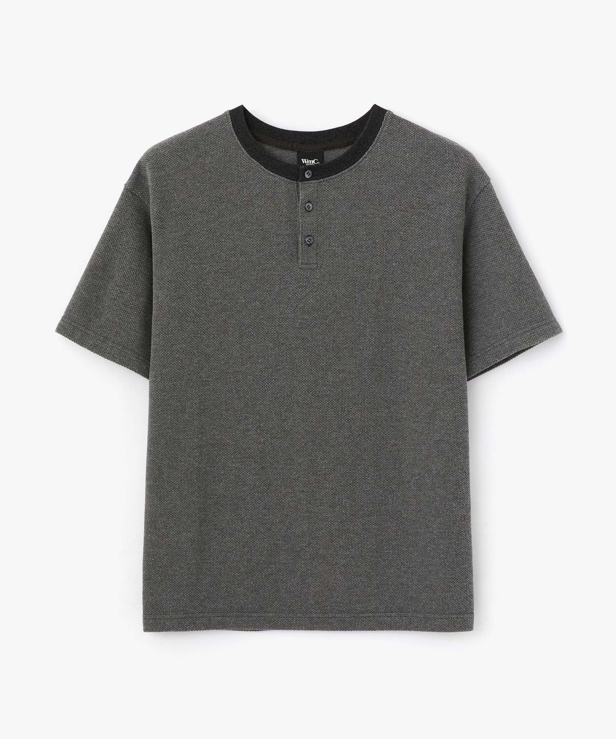 더블유엠씨(WMC) 와플 텍스쳐 헨리넥 반팔티셔츠_CHARCOAL GREY