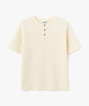 와플 텍스쳐 헨리넥 반팔티셔츠_WHITE