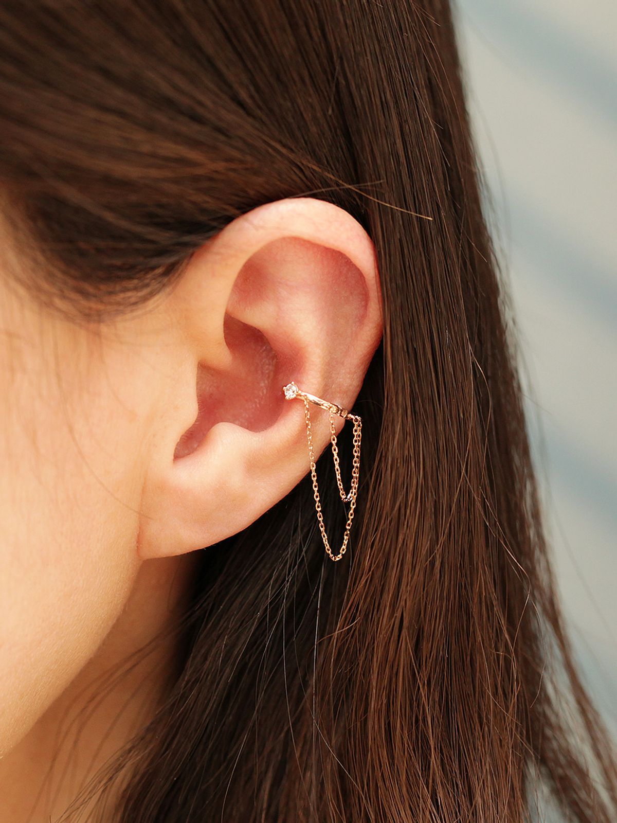 미니멀피어싱(MINIMALPIERCING) 14K 두줄 체인 이너컨츠 링 피어싱 귀걸이
