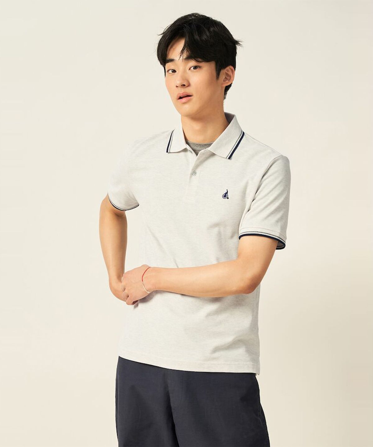 빈폴 멘(BEANPOLE MEN) 허니쿨 티핑 칼라넥 티셔츠  라이트 그레이 (BC5442C182)