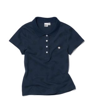 폴카 도트 올오버 프린티드 폴로 티_네이비