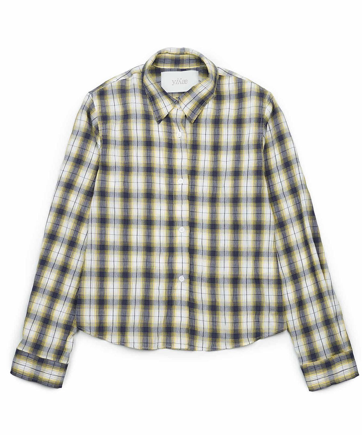 이예(YIYAE) Slim Crinkled Check Shirts _ Navy