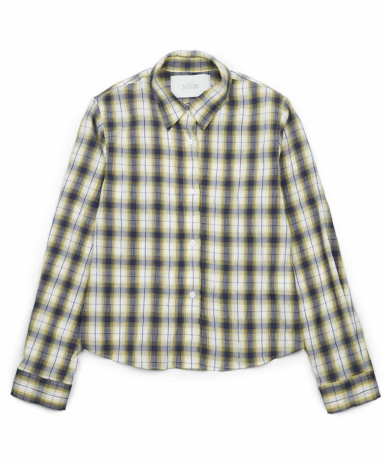 Slim Crinkled Check Shirts _ Navy