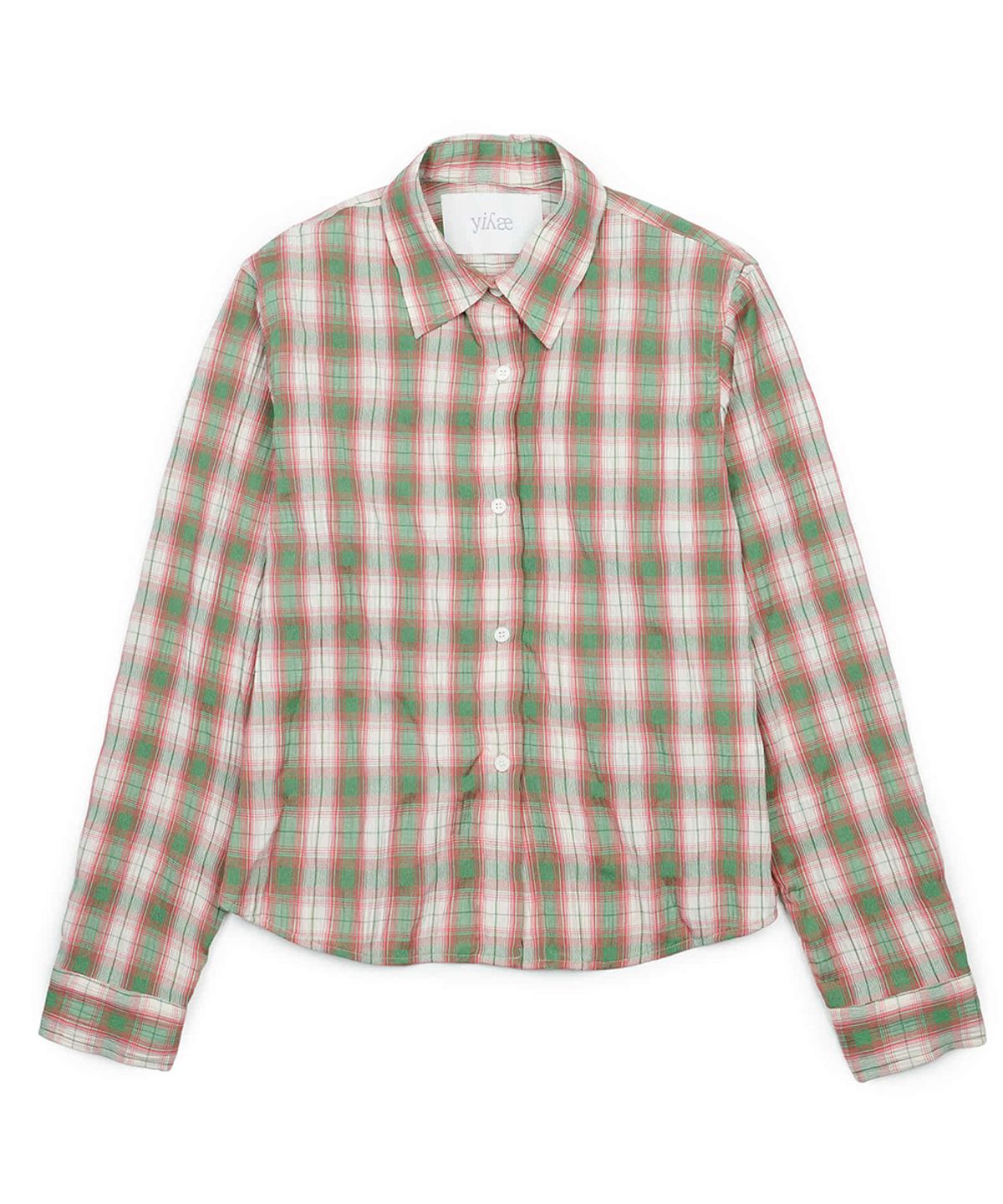 이예(YIYAE) Slim Crinkled Check Shirts _ Green