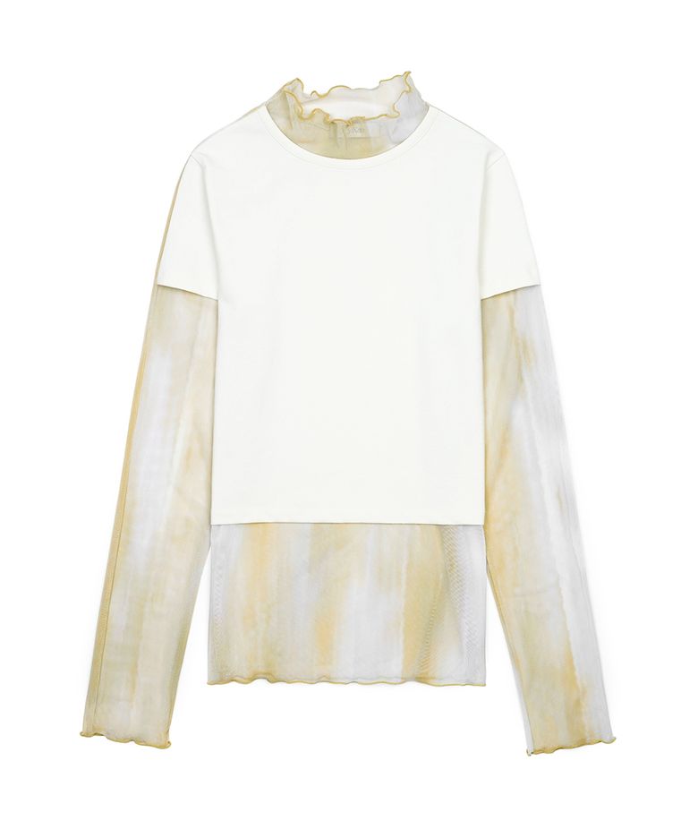 Mesh layered T-shirt _ Yellow