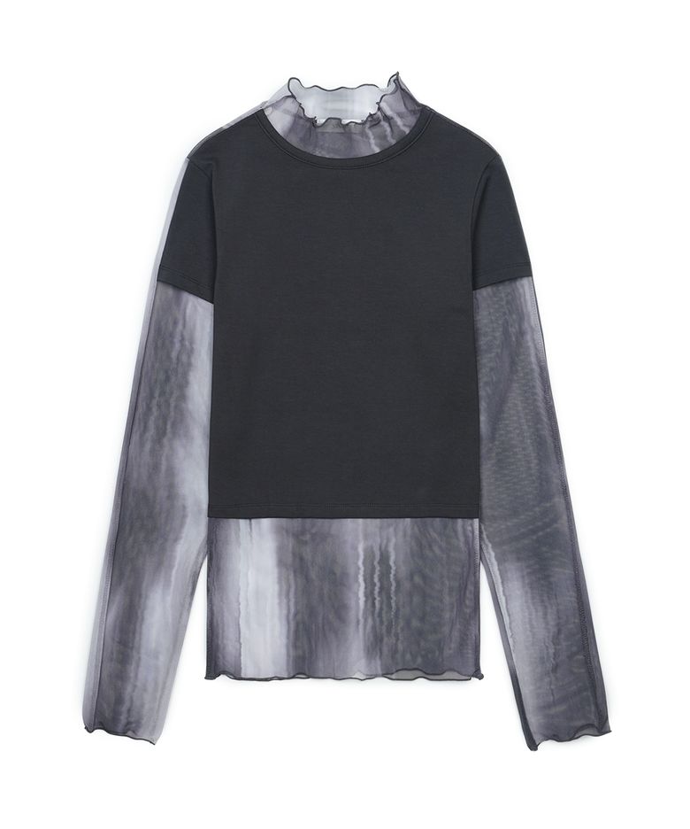 Mesh layered T-shirt _ Black