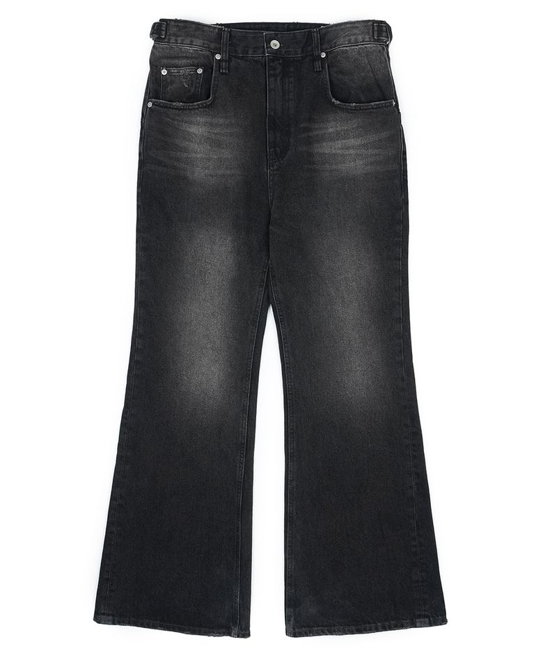 Flared Washed Denim Pants _ Black