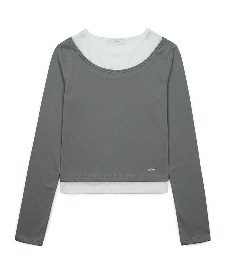 Layered Slim T-shirt _ Grey