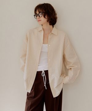 시어서커 오버핏 스트라이프 셔츠 [브라운]