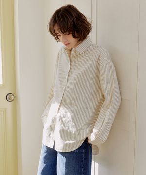 시어서커 오버핏 스트라이프 셔츠 [그린]